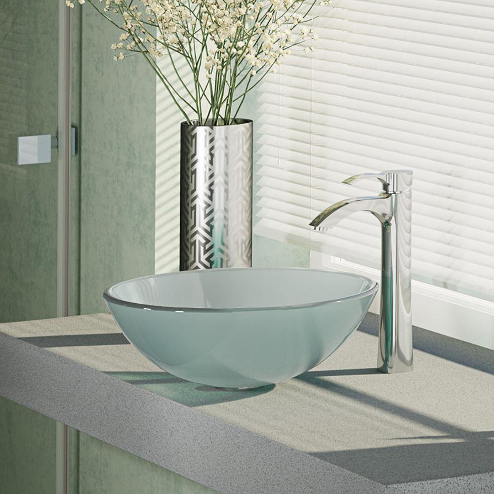 Rene 17" Round Glass Bathroom Sink, Frosted, with Faucet, R5-5002-R9-7006-C - The Sink Boutique