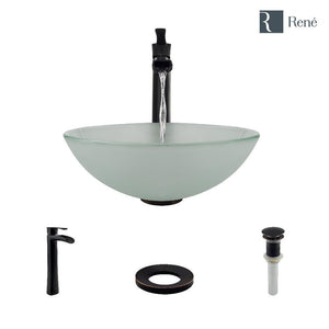 Alternate Image for Rene 17" Round Glass Bathroom Sink, Frosted, with Faucet, R5-5002-R9-7007-ABR