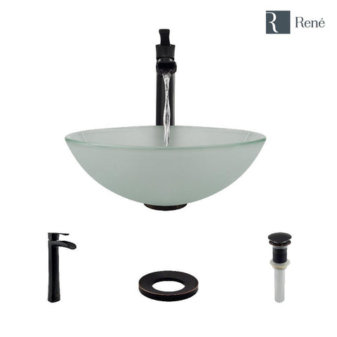 Rene 17" Round Glass Bathroom Sink, Frosted, with Faucet, R5-5002-R9-7007-ABR