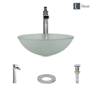 Alternate Image for Rene 17" Round Glass Bathroom Sink, Frosted, with Faucet, R5-5002-R9-7007-C