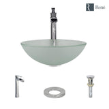 Rene 17" Round Glass Bathroom Sink, Frosted, with Faucet, R5-5002-R9-7007-C