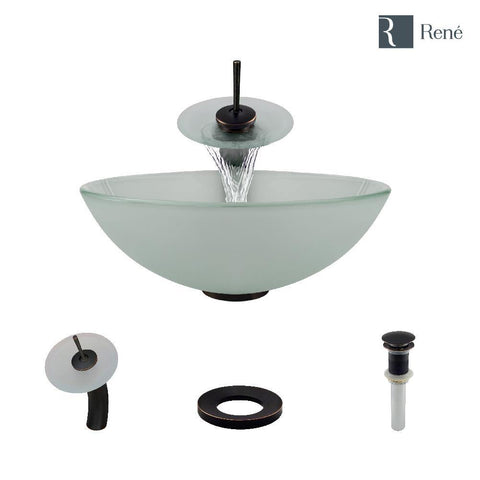 Rene 17" Round Glass Bathroom Sink, Frosted, with Faucet, R5-5002-WF-ABR