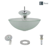 Rene 17" Round Glass Bathroom Sink, Frosted, with Faucet, R5-5002-WF-C