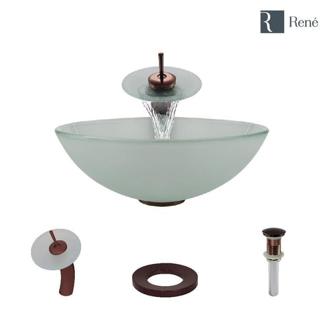 Rene 17" Round Glass Bathroom Sink, Frosted, with Faucet, R5-5002-WF-ORB