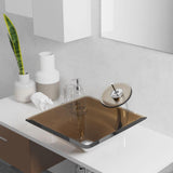 Rene 17" Square Glass Bathroom Sink, Cashmere, with Faucet, R5-5003-CAS-R9-7001-BN - The Sink Boutique