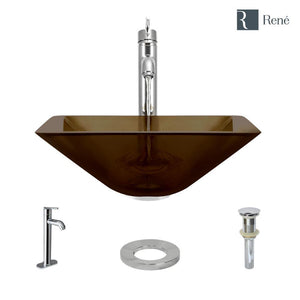 Alternate Image for Rene 17" Square Glass Bathroom Sink, Cashmere, with Faucet, R5-5003-CAS-R9-7001-C