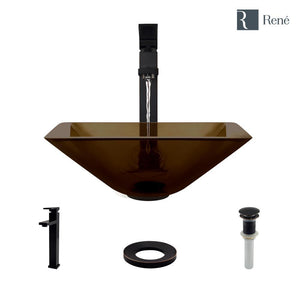 Alternate Image for Rene 17" Square Glass Bathroom Sink, Cashmere, with Faucet, R5-5003-CAS-R9-7003-ABR