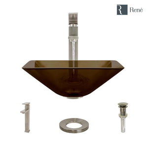 Alternate Image for Rene 17" Square Glass Bathroom Sink, Cashmere, with Faucet, R5-5003-CAS-R9-7003-BN