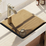 Rene 17" Square Glass Bathroom Sink, Cashmere, with Faucet, R5-5003-CAS-R9-7006-BN - The Sink Boutique