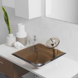 Rene 17" Square Glass Bathroom Sink, Cashmere, with Faucet, R5-5003-CAS-R9-7006-BN - The Sink Boutique