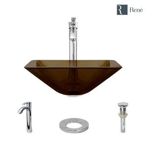 Alternate Image for Rene 17" Square Glass Bathroom Sink, Cashmere, with Faucet, R5-5003-CAS-R9-7006-C