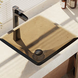 Rene 17" Square Glass Bathroom Sink, Cashmere, with Faucet, R5-5003-CAS-R9-7007-ABR - The Sink Boutique