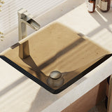 Rene 17" Square Glass Bathroom Sink, Cashmere, with Faucet, R5-5003-CAS-R9-7007-BN - The Sink Boutique