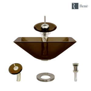 Alternate Image for Rene 17" Square Glass Bathroom Sink, Cashmere, with Faucet, R5-5003-CAS-WF-BN