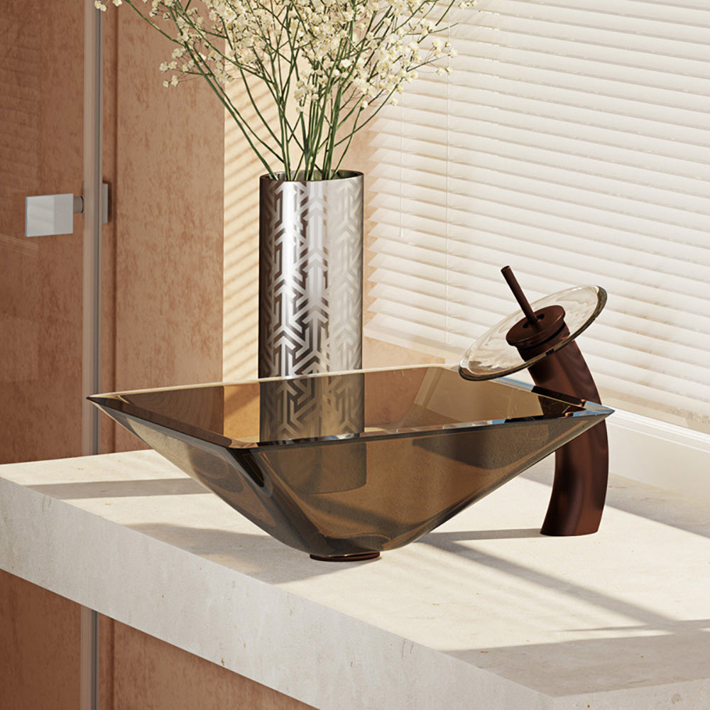 Alternate Image for Rene 17" Square Glass Bathroom Sink, Cashmere, with Faucet, R5-5003-CAS-WF-ORB