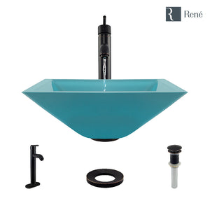 Alternate Image for Rene 17" Square Glass Bathroom Sink, Cerulean, with Faucet, R5-5003-CER-R9-7001-ABR