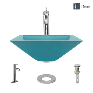 Alternate Image for Rene 17" Square Glass Bathroom Sink, Cerulean, with Faucet, R5-5003-CER-R9-7001-C