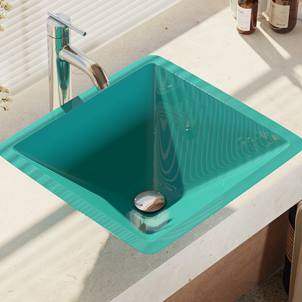 Rene 17" Square Glass Bathroom Sink, Cerulean, with Faucet, R5-5003-CER-R9-7001-C - The Sink Boutique
