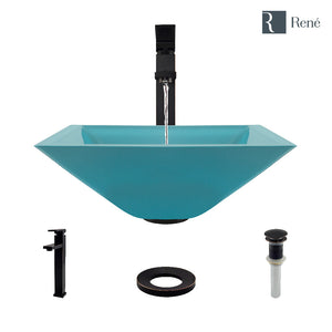 Alternate Image for Rene 17" Square Glass Bathroom Sink, Cerulean, with Faucet, R5-5003-CER-R9-7003-ABR
