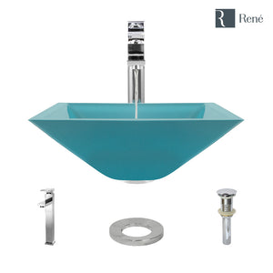 Alternate Image for Rene 17" Square Glass Bathroom Sink, Cerulean, with Faucet, R5-5003-CER-R9-7003-C
