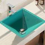 Rene 17" Square Glass Bathroom Sink, Cerulean, with Faucet, R5-5003-CER-R9-7003-C - The Sink Boutique