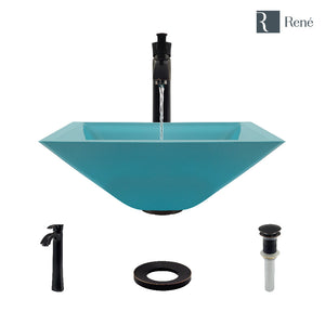 Alternate Image for Rene 17" Square Glass Bathroom Sink, Cerulean, with Faucet, R5-5003-CER-R9-7006-ABR