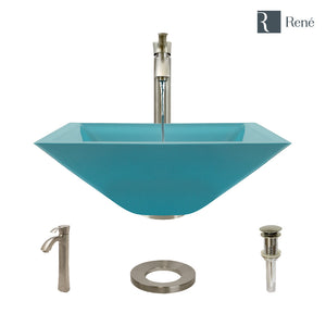Alternate Image for Rene 17" Square Glass Bathroom Sink, Cerulean, with Faucet, R5-5003-CER-R9-7006-BN