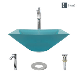 Alternate Image for Rene 17" Square Glass Bathroom Sink, Cerulean, with Faucet, R5-5003-CER-R9-7006-C
