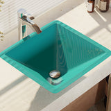 Rene 17" Square Glass Bathroom Sink, Cerulean, with Faucet, R5-5003-CER-R9-7006-C - The Sink Boutique
