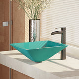 Rene 17" Square Glass Bathroom Sink, Cerulean, with Faucet, R5-5003-CER-R9-7007-ABR - The Sink Boutique
