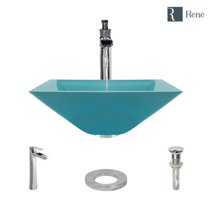 Alternate Image for Rene 17" Square Glass Bathroom Sink, Cerulean, with Faucet, R5-5003-CER-R9-7007-C