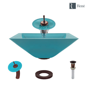 Alternate Image for Rene 17" Square Glass Bathroom Sink, Cerulean, with Faucet, R5-5003-CER-WF-ORB