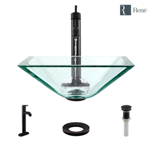 Alternate Image for Rene 17" Square Glass Bathroom Sink, Crystal, with Faucet, R5-5003-CRY-R9-7001-ABR