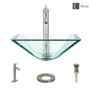 Alternate Image for Rene 17" Square Glass Bathroom Sink, Crystal, with Faucet, R5-5003-CRY-R9-7001-BN