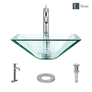 Alternate Image for Rene 17" Square Glass Bathroom Sink, Crystal, with Faucet, R5-5003-CRY-R9-7001-C