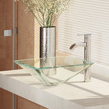 Rene 17" Square Glass Bathroom Sink, Crystal, with Faucet, R5-5003-CRY-R9-7001-C - The Sink Boutique