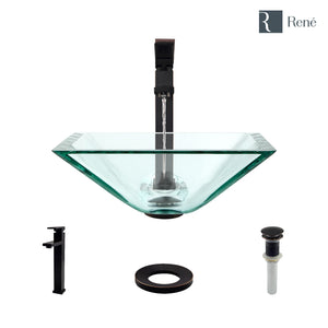 Alternate Image for Rene 17" Square Glass Bathroom Sink, Crystal, with Faucet, R5-5003-CRY-R9-7003-ABR