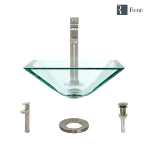 Alternate Image for Rene 17" Square Glass Bathroom Sink, Crystal, with Faucet, R5-5003-CRY-R9-7003-BN