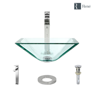 Alternate Image for Rene 17" Square Glass Bathroom Sink, Crystal, with Faucet, R5-5003-CRY-R9-7003-C