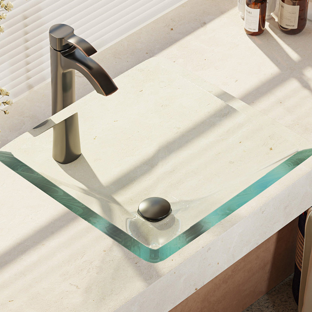 Alternate Image for Rene 17" Square Glass Bathroom Sink, Crystal, with Faucet, R5-5003-CRY-R9-7006-ABR