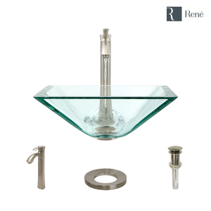 Alternate Image for Rene 17" Square Glass Bathroom Sink, Crystal, with Faucet, R5-5003-CRY-R9-7006-BN