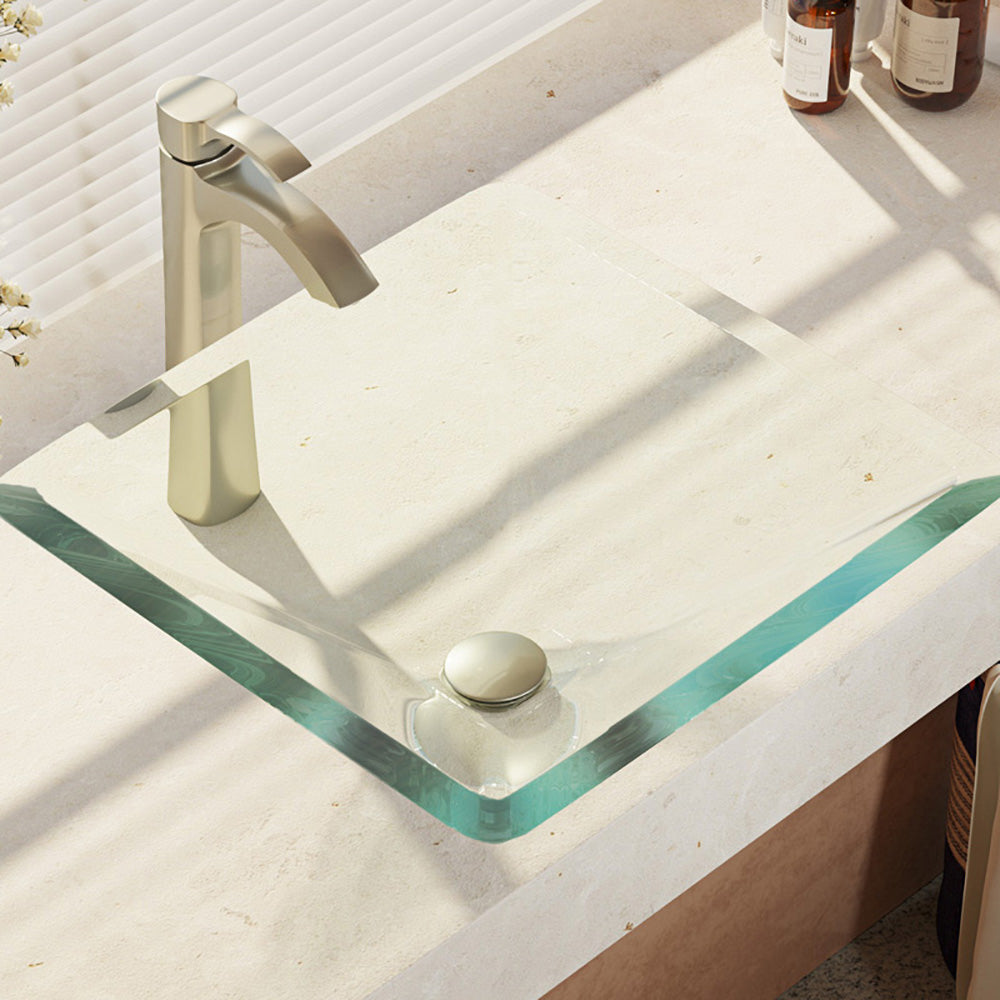 Alternate Image for Rene 17" Square Glass Bathroom Sink, Crystal, with Faucet, R5-5003-CRY-R9-7006-BN