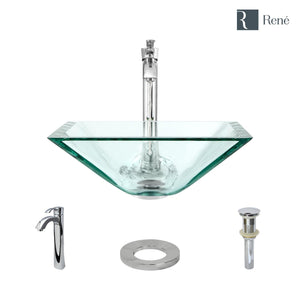 Alternate Image for Rene 17" Square Glass Bathroom Sink, Crystal, with Faucet, R5-5003-CRY-R9-7006-C