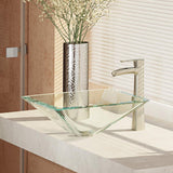 Rene 17" Square Glass Bathroom Sink, Crystal, with Faucet, R5-5003-CRY-R9-7007-BN - The Sink Boutique