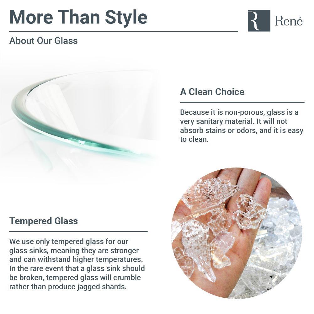 Rene 17" Square Glass Bathroom Sink, Crystal, with Faucet, R5-5003-CRY-R9-7007-BN - The Sink Boutique