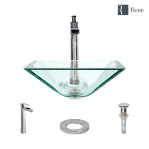 Alternate Image for Rene 17" Square Glass Bathroom Sink, Crystal, with Faucet, R5-5003-CRY-R9-7007-C