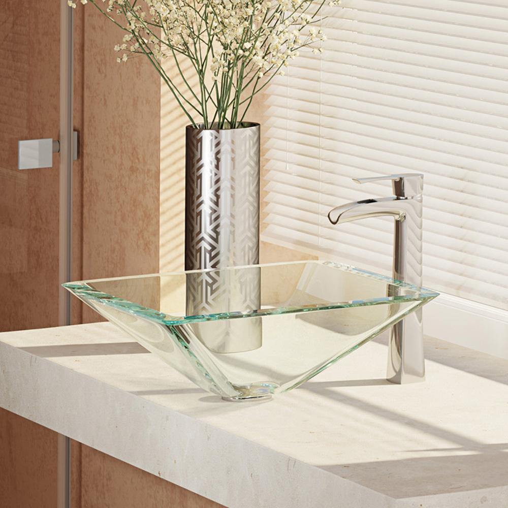 Alternate Image for Rene 17" Square Glass Bathroom Sink, Crystal, with Faucet, R5-5003-CRY-R9-7007-C