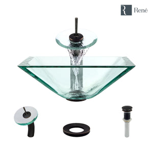 Alternate Image for Rene 17" Square Glass Bathroom Sink, Crystal, with Faucet, R5-5003-CRY-WF-ABR