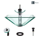 Rene 17" Square Glass Bathroom Sink, Crystal, with Faucet, R5-5003-CRY-WF-ABR