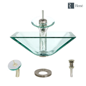 Alternate Image for Rene 17" Square Glass Bathroom Sink, Crystal, with Faucet, R5-5003-CRY-WF-BN